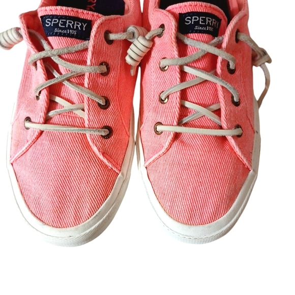 Sperry Pier Wave Light Wash Pink Neon Canvas Shoes Size 9 - Picture 3 of 11